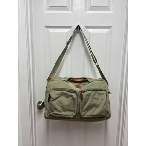 BRICS Olive Green Nylon Leather Trim Weekender Travel Duffel Bag